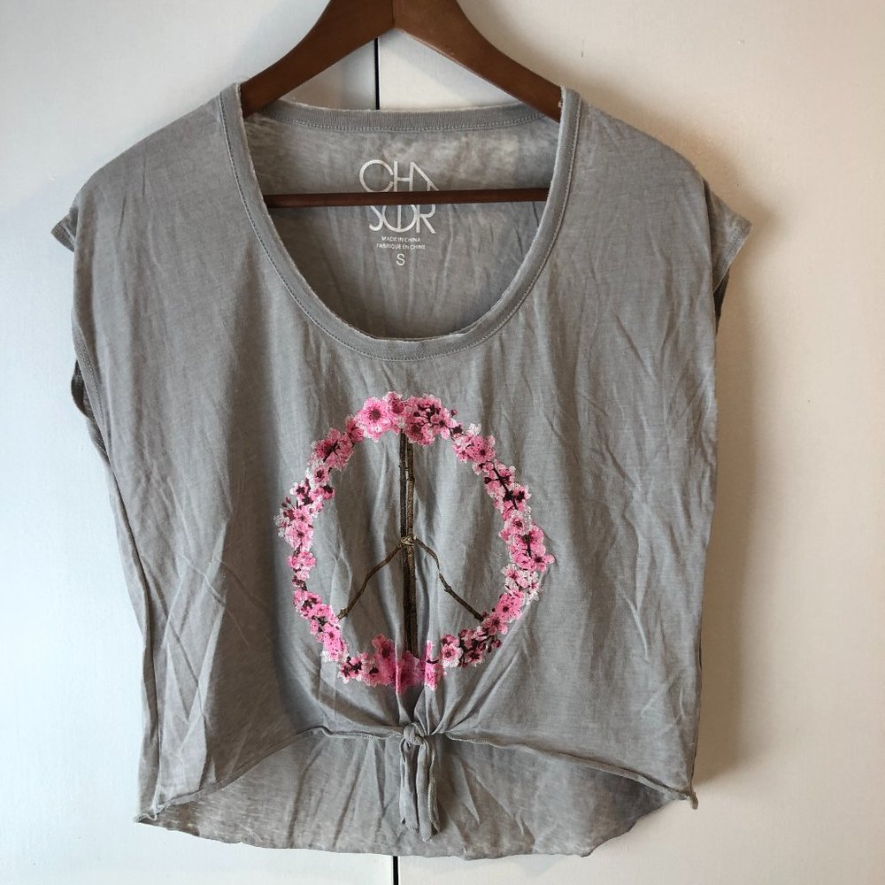 EUC Chaser SMALL Peace Sign Muscle Tank Tee Shirt Waist tie Cotton Poly B62